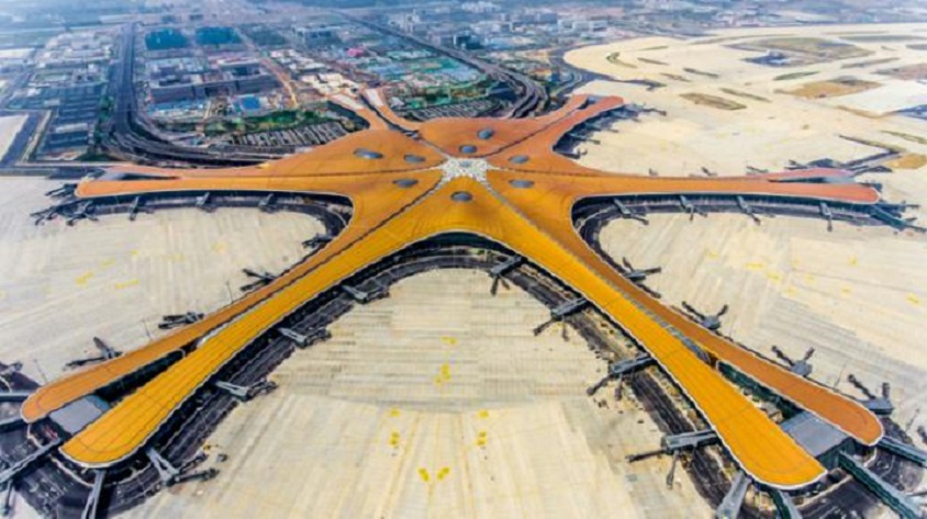 Vista aérea de la nueva terminal del aeropuerto Pekín-Daxing.