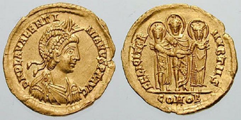 Monedas de Valentiniano III. (Foto Wikipedia)