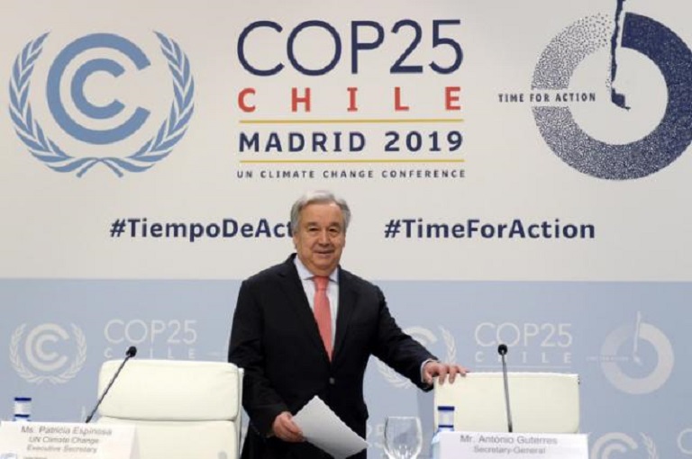 Antonio Guterres, el secretario general de la ONU, en conferencia de prensa previa a la apertura de la COP25 en Madrid. (Foto: AFP)