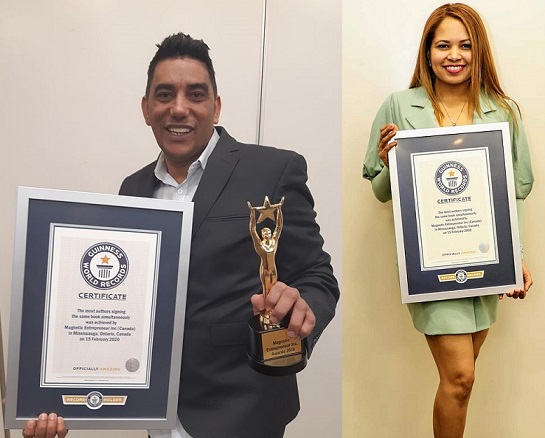 Jorge de Jesús Núnez García y Rita Mendoza, dominicanos destacados en el Nuevo Record Guinness de Autores. (Foto: externa)