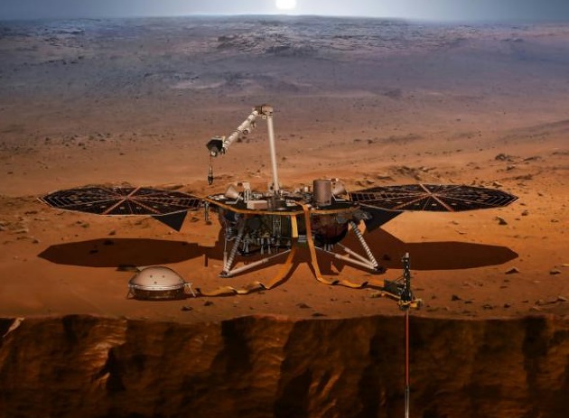 El robot InSight y su sismógrafo en el planeta Marte. (Foto: externa)