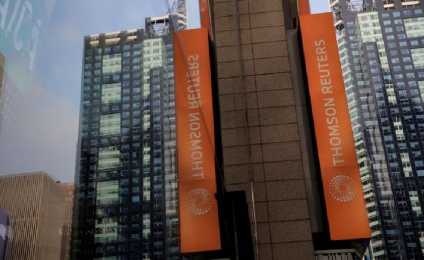 El logotipo de Thomson Reuters en Nueva York.
