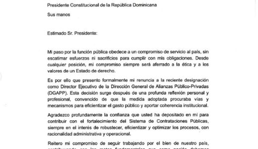 Carta publicada por Carlos Pimentel anunciando su renuncia a la DGAPP.